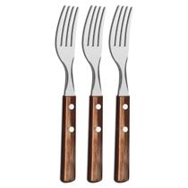 Kit 3 Garfos de Mesa Tramontina Polywood Inox Cabo Castanho