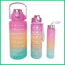 Kit 3 Garrafa 2000ml Água squeeze Antivazamento Lembretes alça suporte celular Academia - Granfei