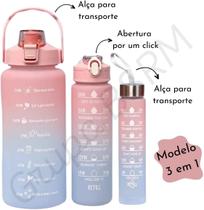 Kit 3 Garrafa Galão De Água Squeze Motivacional Adesivos 3d
