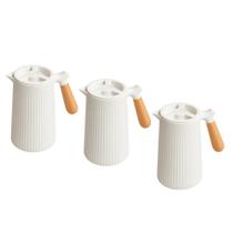 Kit 3 Garrafa Térmica 1L Branca Cabo de Madeira Nórdica Florença Em Casa Tem