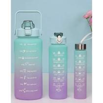 Kit 3 Garrafas Água Motivacional Galão 2l/900ml/300ml