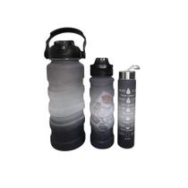 KIT 3 Garrafas Água Squeeze Galão com adesivos lembretes beber agua com suporte para celular Design Preto e Branco
