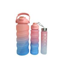 KIT 3 Garrafas Água Squeeze Galão com adesivos lembretes beber agua com suporte para celular Design