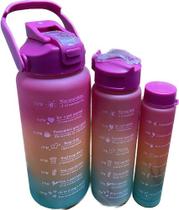Kit 3 Garrafas D'água Motivacional Squeeze Academia Fitness