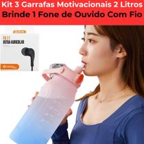 KIT 3 Garrafas De Água de 2 litros Motivacional Com Alça, Canudo e Adesivos e Leve um Fone de Ouvido