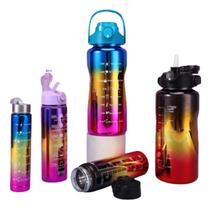 Kit 3 Garrafas de Agua Metalizada Squezee Motivacional Academia