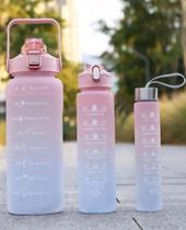 Kit 3 garrafas de água motivacional adesivo 3D portáteis - Filó modas