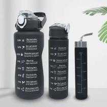 Kit 3 Garrafas De Água Motivacional Booglee Cor Preto 2 Litros 900mL 300mL