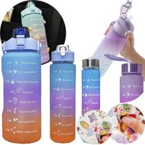 Kit 3 Garrafas de Água Motivacional Squeeze Infantil Garrafinha Comercyal