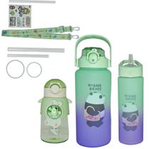 Kit 3 Garrafas De Água Passeio Motivacional Com Alça Adesivos Canudo Infantil Conserva Temperatura - Lelong