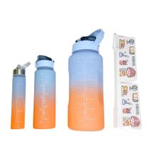 Kit 3 Garrafas de Água Squeeze Galão Com Adesivos Lembretes Beber Água