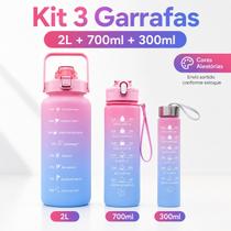 Kit 3 Garrafas De Água Squeeze Motivacional 2 Litros 700ml 300ml Academia Trabalho