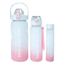 Kit 3 garrafas de plástico motivacional 1500ml, 700ml, 300ml