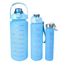 Kit 3 garrafas de plástico motivacional 2000ml, 700ml, 300ml