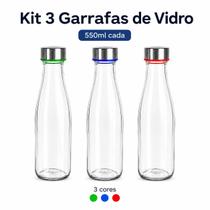 Kit 3 Garrafas de Vidro 550ml com Tampa Rosqueável e Vedação