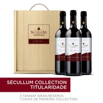 Kit 3 Garrafas de Vinho Tinto Seco Fino Tannat Gran Reserva + 1 Caixa de Madeira Sécullum Collection