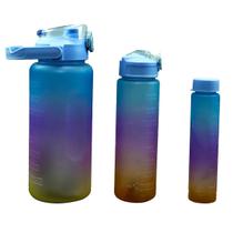 Kit 3 Garrafas Motivacionais Gradientes 2L, 900ml e 350ml Kit 3 Garrafas Motivacionais Gradientes 2L, 900ml e 350ml