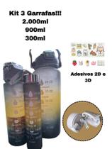 Kit 3 Garrafas Motivacionais Squeeze Frases Cores Aleatórias Adesivos 3D e 2D
