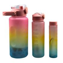Kit 3 garrafas motivacionais tie dye 300ml 900ml 2000ml