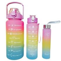 Kit 3 Garrafas Squeeze 2L 900ml 300ml Com Adesivos e Canudos