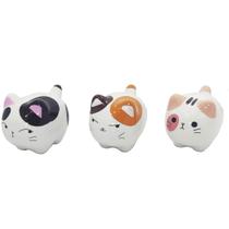 Kit 3 gatinhos decorativos em porcelana Gato Sorte Boa Fortuna