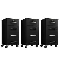 Kit 3 Gaveteiros Escritório Chave e Rodízios 4 Gavetas Gávea Kit 3 Gaveteiros Escritório Chave e Rodízios 4 Gavetas Gávea