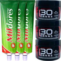 Kit 3 Gel 30 Ervas Power 300g + 3 Creme Para Massagem Mil Dores 100g