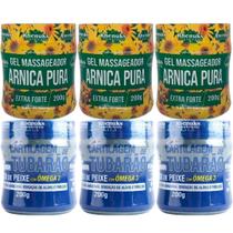 Kit 3 Gel Arnica Pura + 3 Gel Cartilagem de Tubarão Ômega 3 Kit 3 Gel Arnica Pura + 3 Gel Cartilagem de Tubarão Ômega 3