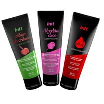 Kit 3 Gel Lubrificantes Base d'água Intt Sabor Hot Morango Esquenta Maçã do Amor e Algodão Doce Deslizante