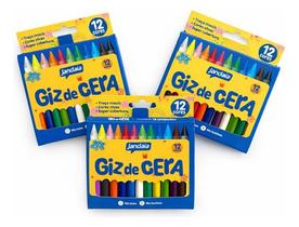 Kit 3 Gizão De Cera Jandaia Caixa 12 Unid Colorido Escolar Colorido material não tóxico infantil, pintura em papel