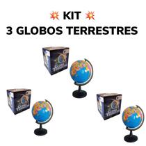Kit 3 Globos Terrestre Giratório Politico - 23cm x 16cm - GLB-01-1