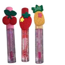 Kit 3 gloss brilho labial para crianças com anel frutinha delicado novidade