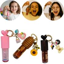 Kit 3 Gloss Infantil Chaveiro Divertido Aromas Chocolate Chiclete Mel