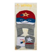 Kit 3 Gorro Meia Luva Bebê Super-Herói