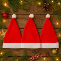 Kit 3 Gorro Natal Vermelho Chapéu Papai Noel Festa Natalina
