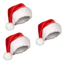 Kit 3 Gorro Touca Papai Mamãe Noel Adulto Veludo Brilhante