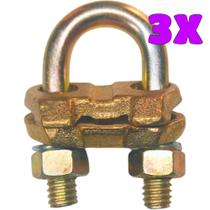 Kit 3 Grampo Conector Gtdu Terra Aterramento Duplo Tipo U para Haste de 1/2 até 5/8