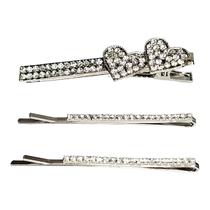 Kit 3 grampo strass delicado prendedor cabelo presilha metal