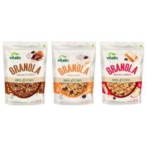 Kit 3 Granolas Sem Glúten Vitalin: Cacau, Maçã E Canela,