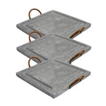 Kit 3 Grelha Para Carnes Servir Porção Pedra Sabão G 25x25cm