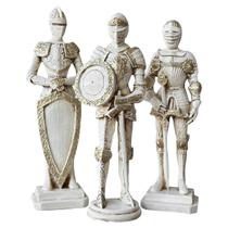 Kit 3 Guerreiros Soldados Medievais Base Estátua Branco Bege