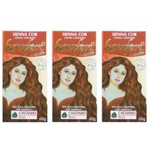 KIT 3 Henna HennFort Creme Colorante 60g Vegano Cor:CASTANHO