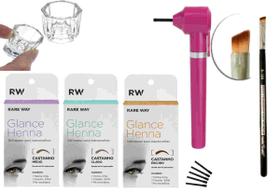 Kit 3 Henna Sobrancelha Glance Mixer Dappen Pincel Macrilan B104 Design Profissional alto rendimento