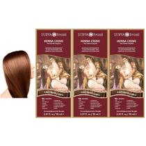 Kit 3 Hennas Creme Castanho Claro para os cabelos, 70mL cada, Surya Brasil, Cobre os fios Brancos