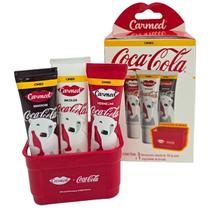 Kit 3 Hidratante Labial Coca Cola Cor Vermelho, Incolor e Marrom 10g Cada + Engradado Carmed Cimed
