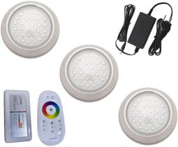 Kit 3 Hiper Led 15W Inox 316 RGB + Fonte 5A + Controle Touch