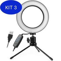 Kit 3 Iluminador Ring Light 20Cm Maquiagem Selfie Gravação
