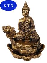 Kit 3 Incensário Cascata Flor De Lotus Buda Hindu Meditando - Wp Resinas