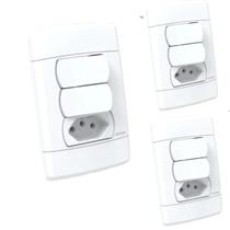 Kit 3 Interruptores 2 Teclas Simples + Tomada Simples 10A