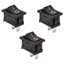 Kit 3 Interruptores Chave Gangorra Quadrado Liga Desliga/ On Off Preto com 2 Pinos